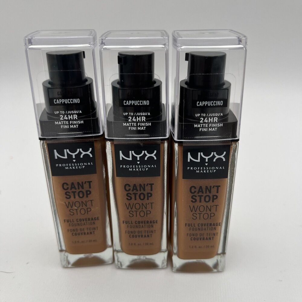 3 NYX PROF. MAKEUP Can't Stop Won't Stop Foundation 24h Full Coverage Cappuccino